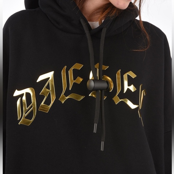DIESEL Hooded  D-OXI-A1 Sweater Dress Size Small  Black With Bold Gold Logo NWT! - Picture 5 of 14